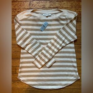 LOFT Beige and Cream Striped Top
